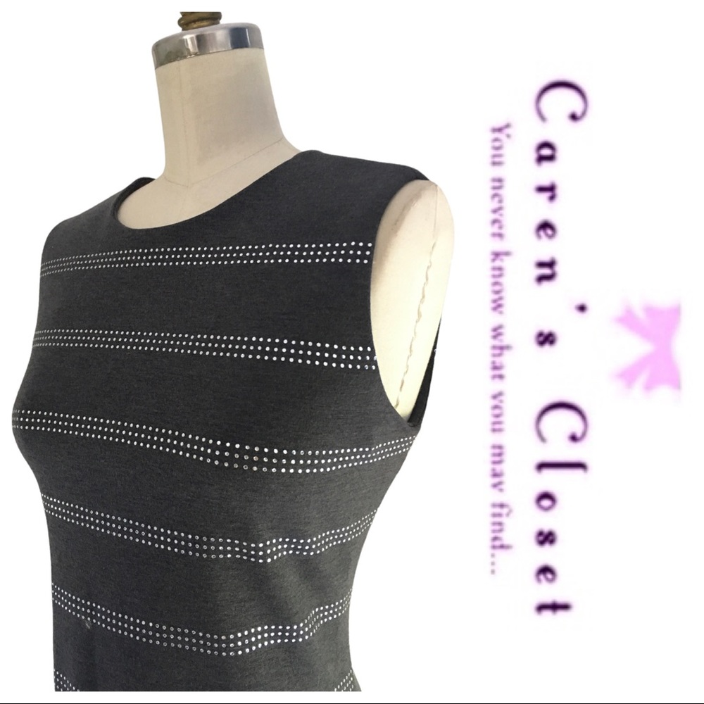 Calvin Klein Charcoal Gray Sleepless Stretch Knit  Dress & Rhinestone Stripes - Picture 6 of 7